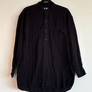 Black Mandarin Collar Button-Up Shirt